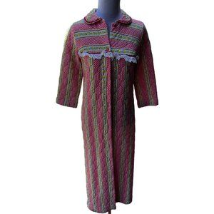 Vintage Quilted Flannel House Coat Robe M Bucket Pocket Long Sleeves